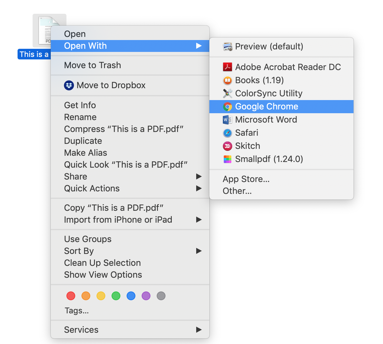 set default for opening pdf mac